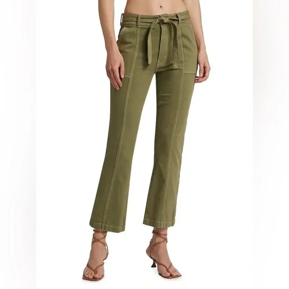 New! Derek Lam 10 Crosby Dean Utility Flare Olive Green Tie Waist Jeans 💚27 NWT! - Picture 6 of 15